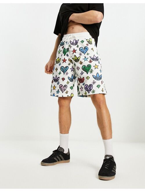 adidas Originals x Jeremy Scott 10 inch shorts in white and multi