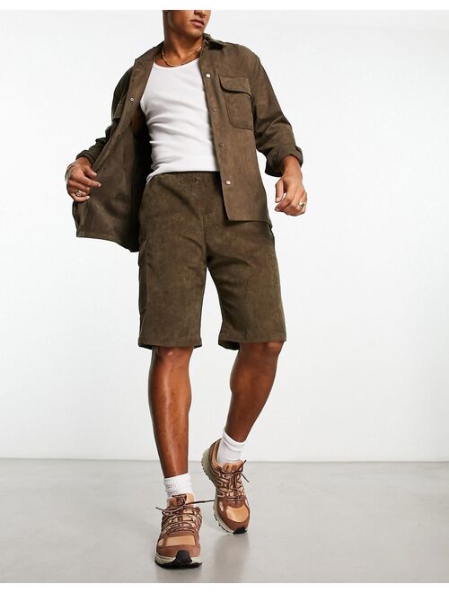 COLLUSION cord cargo shorts in brown