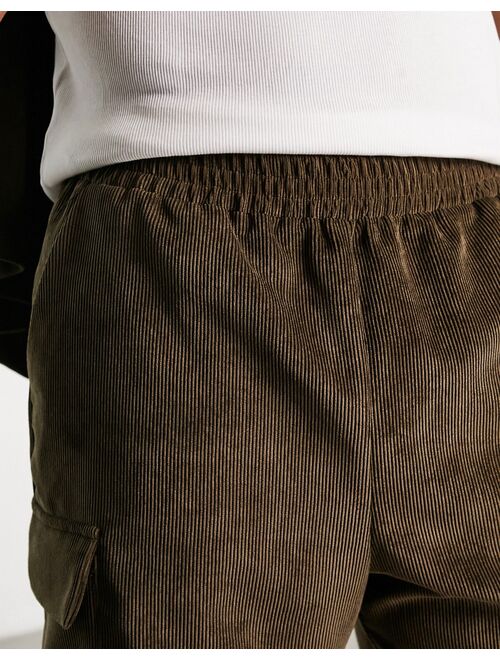 COLLUSION cord cargo shorts in brown