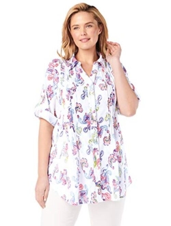 Women's Plus Size Pintucked Button Down Gauze Shirt