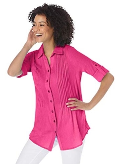 Women's Plus Size Pintucked Button Down Gauze Shirt