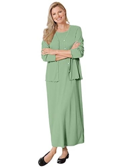 Women's Plus Size Lettuce Trim Knit Jacket Dress