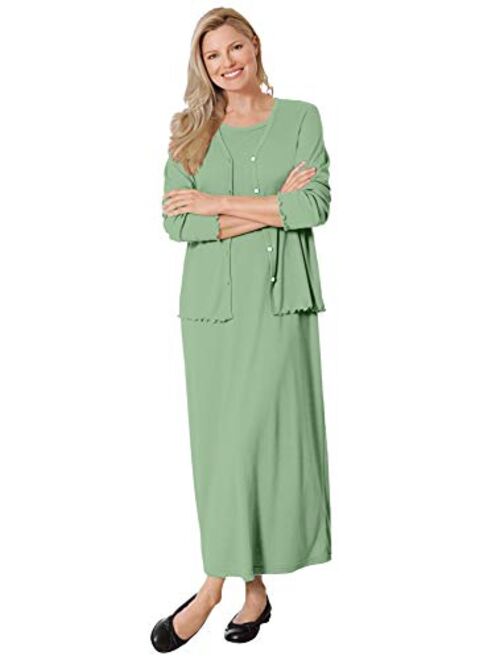 Woman Within Women's Plus Size Lettuce Trim Knit Jacket Dress