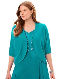 Women's Plus Size Rib Trim Cardigan Shrug Sweater