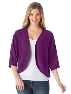 Women's Plus Size Rib Trim Cardigan Shrug Sweater