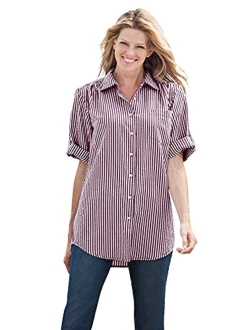 Women's Plus Size Short Sleeve Button Down Seersucker Shirt