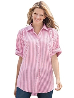 Women's Plus Size Short Sleeve Button Down Seersucker Shirt