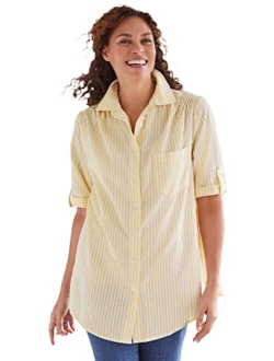 Women's Plus Size Short Sleeve Button Down Seersucker Shirt