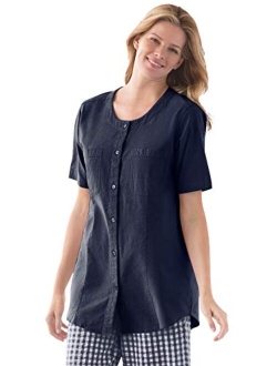 Women's Plus Size Short-Sleeve Crinkle Shirt