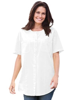 Women's Plus Size Short-Sleeve Crinkle Shirt