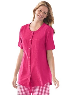 Women's Plus Size Short-Sleeve Crinkle Shirt