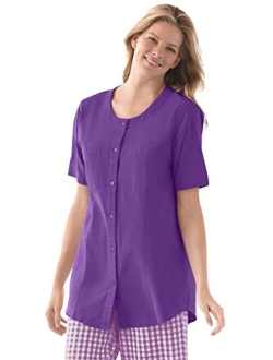 Women's Plus Size Short-Sleeve Crinkle Shirt