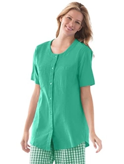 Women's Plus Size Short-Sleeve Crinkle Shirt