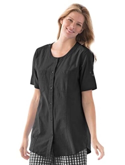 Women's Plus Size Short-Sleeve Crinkle Shirt