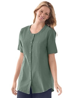 Women's Plus Size Short-Sleeve Crinkle Shirt