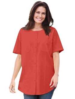 Women's Plus Size Short-Sleeve Crinkle Shirt