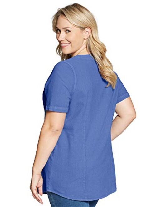 Woman Within Women's Plus Size Short-Sleeve Crinkle Shirt