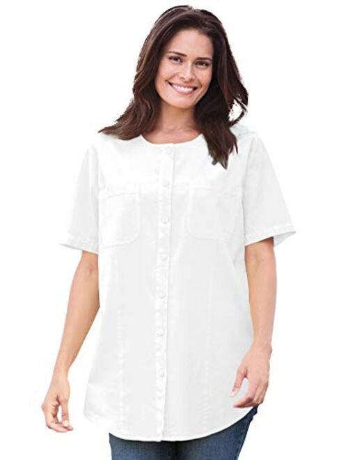 Woman Within Women's Plus Size Short-Sleeve Crinkle Shirt