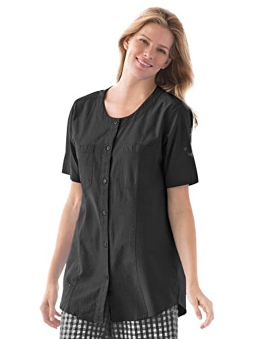 Woman Within Women's Plus Size Short-Sleeve Crinkle Shirt