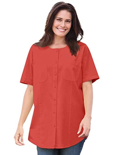 Woman Within Women's Plus Size Short-Sleeve Crinkle Shirt