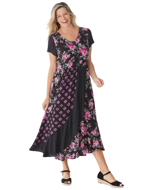 Woman Within Women's Plus Size Mixed Print Maxi Dress