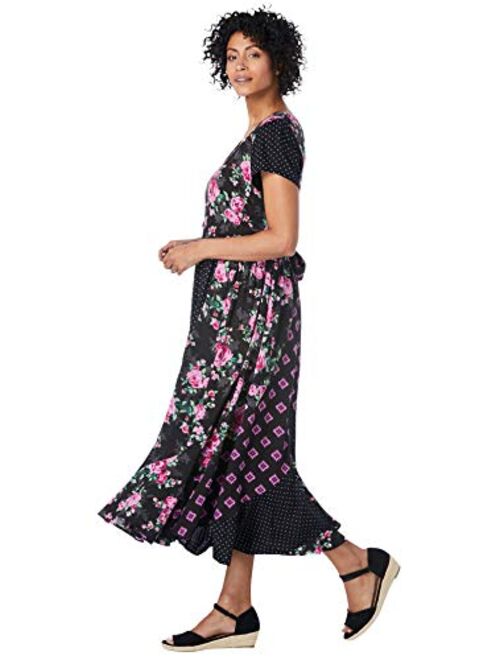 Woman Within Women's Plus Size Mixed Print Maxi Dress