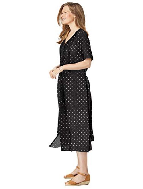 Woman Within Women's Plus Size Short-Sleeve Button-Front Dress