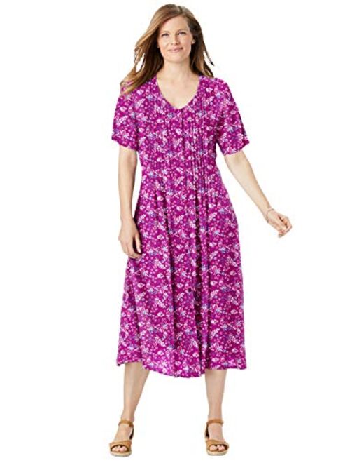 Woman Within Women's Plus Size Short-Sleeve Button-Front Dress