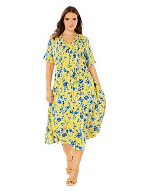 Woman Within Women's Plus Size Short-Sleeve Button-Front Dress