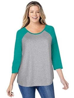 Women's Plus Size Three-Quarter Sleeve Baseball Tee Shirt