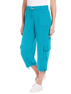 Women's Plus Size Pull-On Knit Cargo Capri Pants