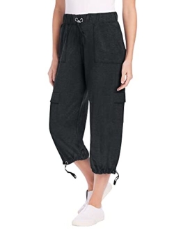 Women's Plus Size Pull-On Knit Cargo Capri Pants