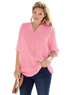 Women's Plus Size Three-Quarter Sleeve Tab-Front Tunic