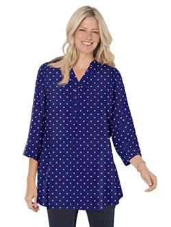 Women's Plus Size Three-Quarter Sleeve Tab-Front Tunic