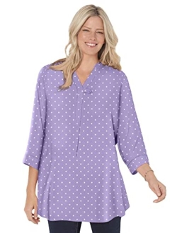 Women's Plus Size Three-Quarter Sleeve Tab-Front Tunic