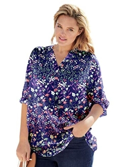 Women's Plus Size Three-Quarter Sleeve Tab-Front Tunic