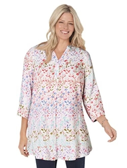 Women's Plus Size Three-Quarter Sleeve Tab-Front Tunic