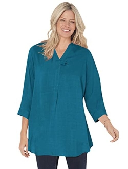 Women's Plus Size Three-Quarter Sleeve Tab-Front Tunic