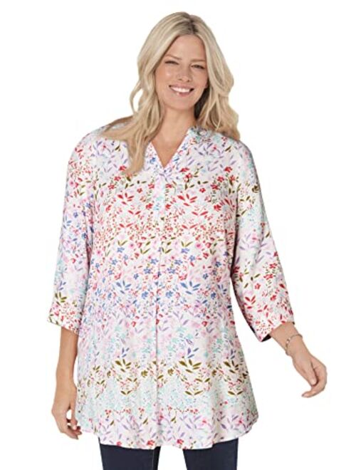 Woman Within Women's Plus Size Three-Quarter Sleeve Tab-Front Tunic