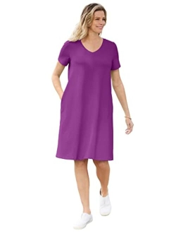 Women's Plus Size Short Sleeve V-Neck Tee Dress