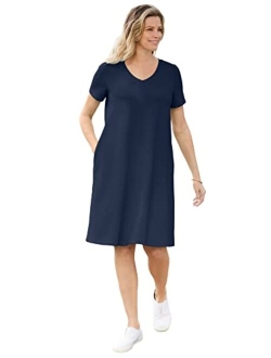 Women's Plus Size Short Sleeve V-Neck Tee Dress