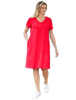 Women's Plus Size Short Sleeve V-Neck Tee Dress