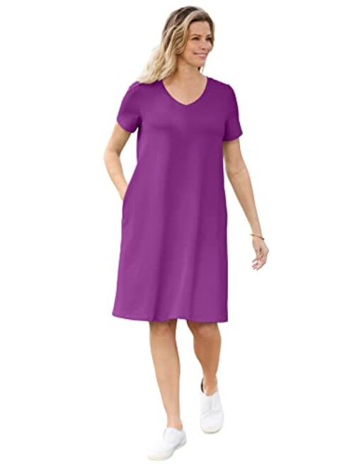 Woman Within Women's Plus Size Short Sleeve V-Neck Tee Dress