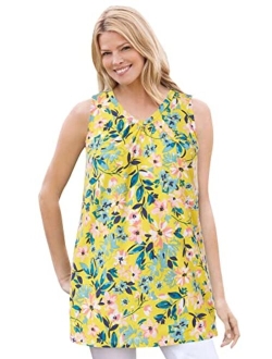 Women's Plus Size Perfect Printed Sleeveless Shirred V-Neck Tunic