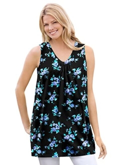 Women's Plus Size Perfect Printed Sleeveless Shirred V-Neck Tunic