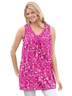 Women's Plus Size Perfect Printed Sleeveless Shirred V-Neck Tunic