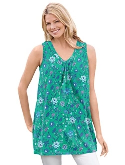 Women's Plus Size Perfect Printed Sleeveless Shirred V-Neck Tunic