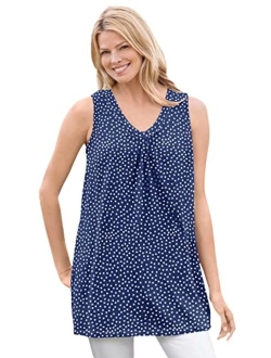 Women's Plus Size Perfect Printed Sleeveless Shirred V-Neck Tunic