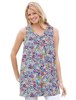 Women's Plus Size Perfect Printed Sleeveless Shirred V-Neck Tunic