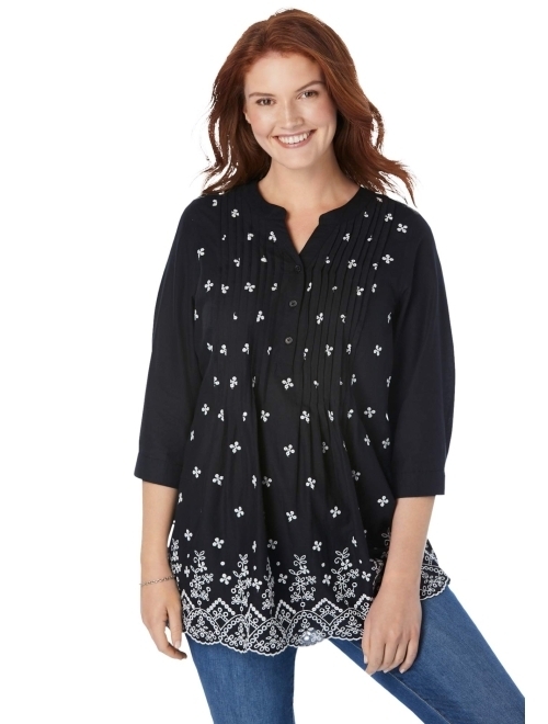 Woman Within Women's Plus Size Embroidered Cotton Tunic